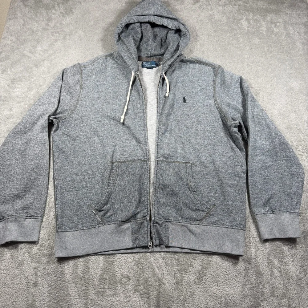 Vintage Polo Ralph Lauren Full Zip Hoodie Mens XXL Gray Heathered Cotton Pony